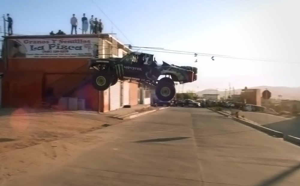 Off-road racing legend Ballistic BJ Baldwin drives an 800bhp Baldwin Motorsports Trophy Truck around the Mexican seaside town of Ensanada (video)