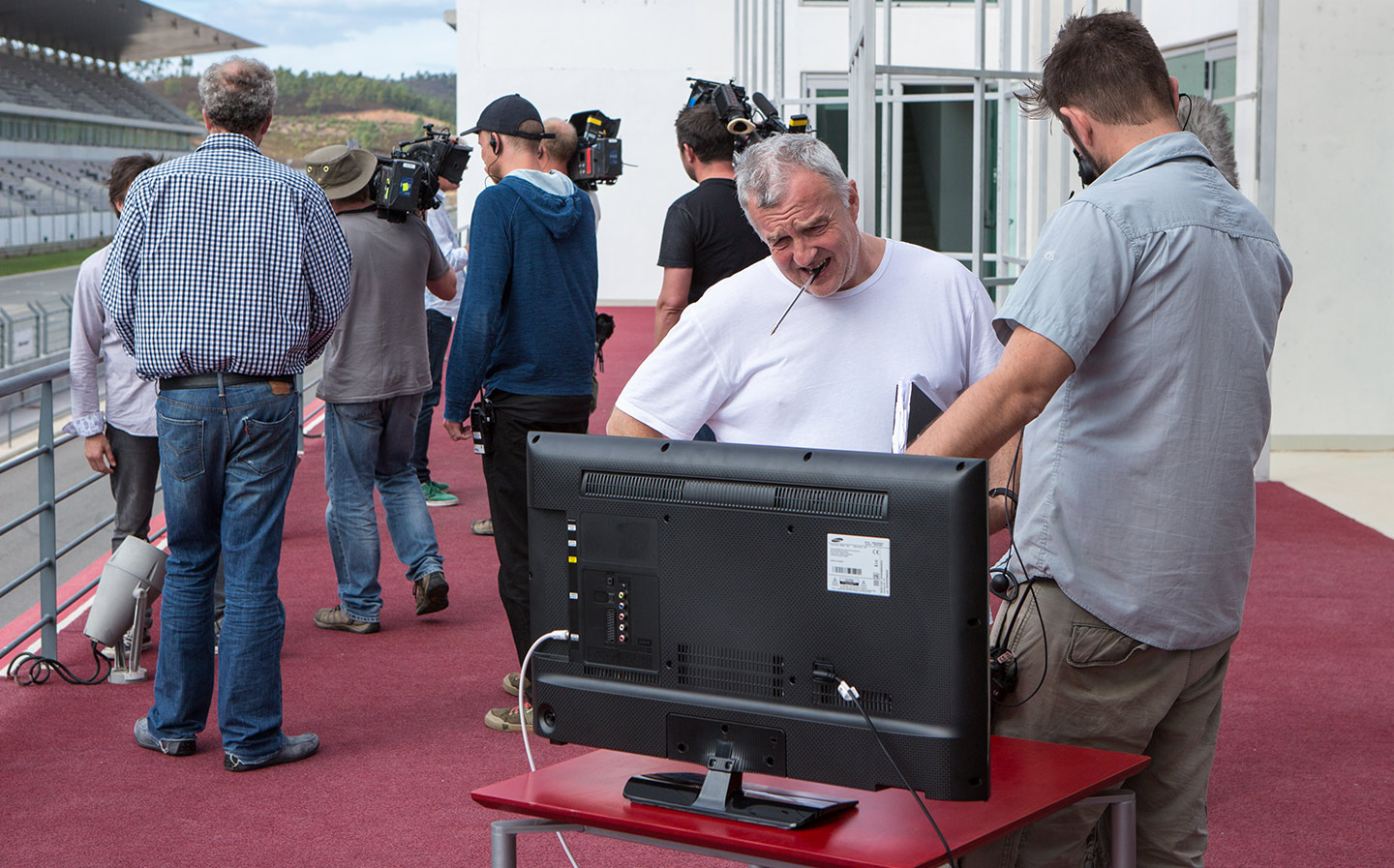 BACK ON THE BOX Andy Wilman reviews some footage at the Portimao racetrack in Portugal