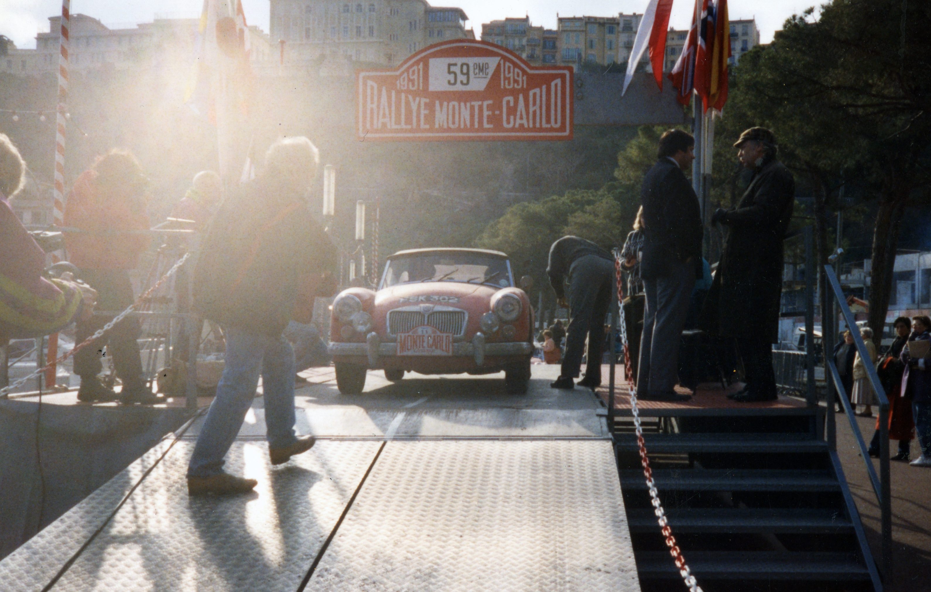 Ron Gammons in Raymond Greenway's 1960 MGA on the 1991 Monte Carlo Challenge