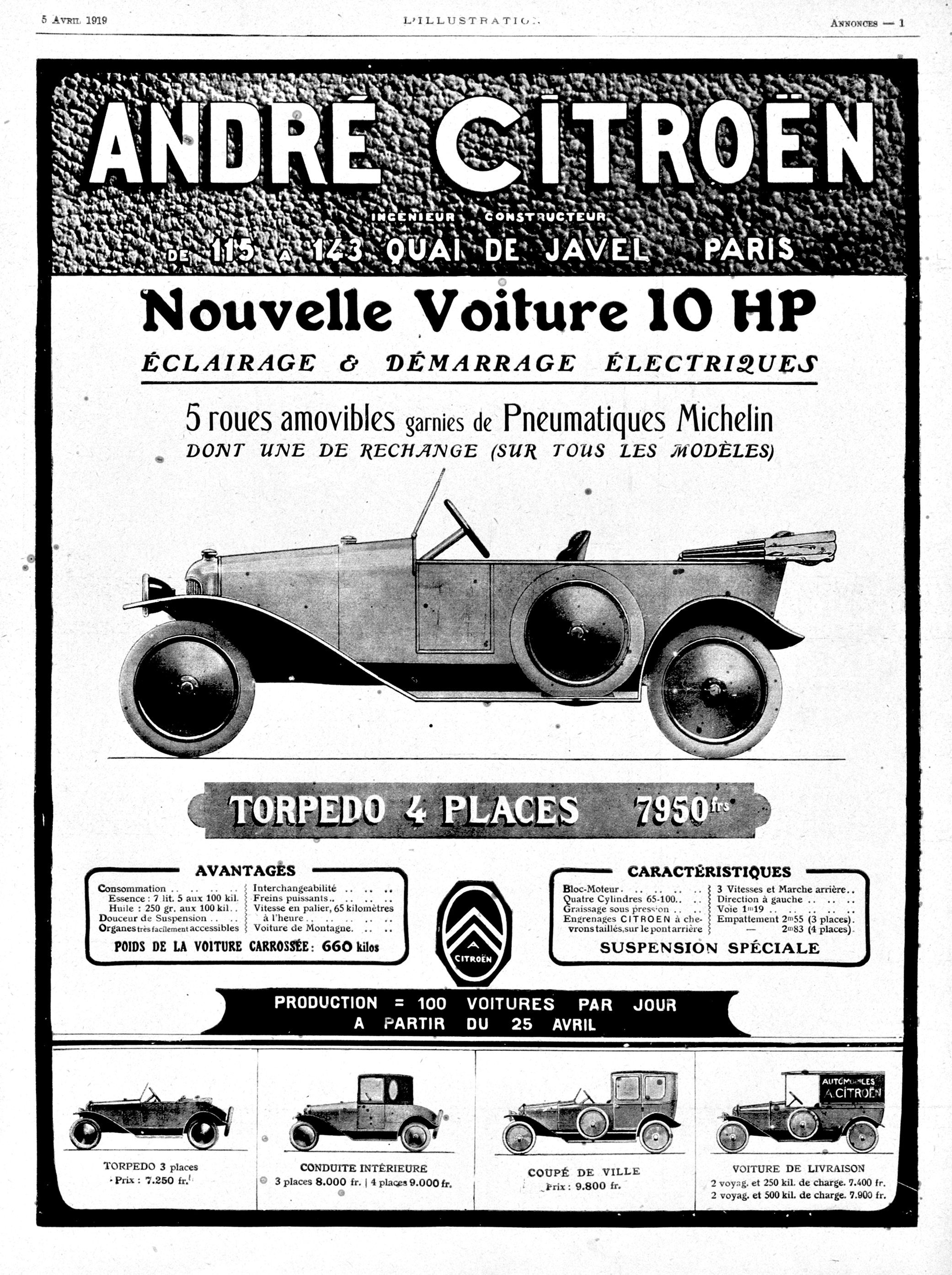 Ten brilliant Citroën car adverts from its first 100 years Citroën Type A magazine advert April 1919