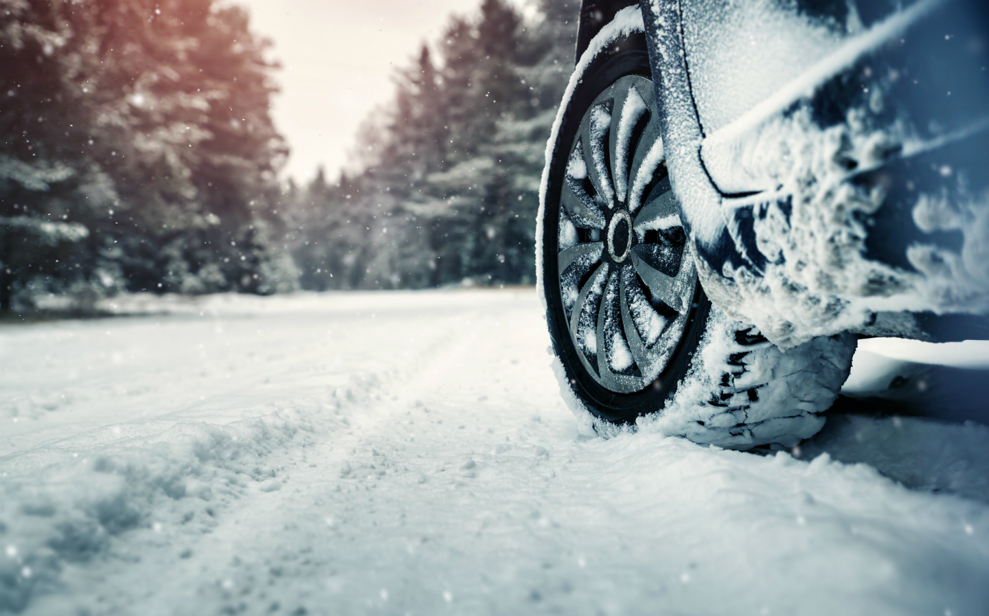 Winder driving snow wheel close up