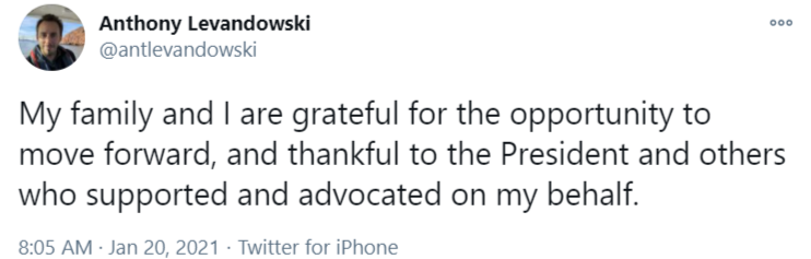 Anthony Levandowski @antlevandowski on Twitter: Trump pardons autonomous car engineer sentenced for stealing trade secrets