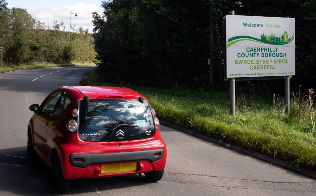 A car entering Caerphilly