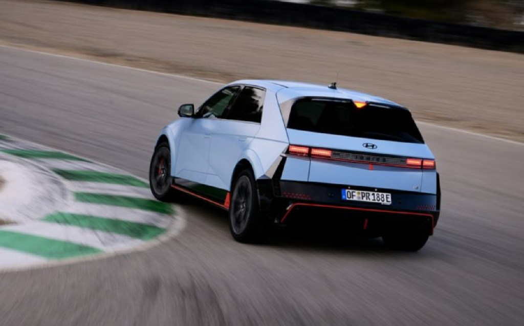 Hyundai Ioniq 5 N rear viewing on track cornering