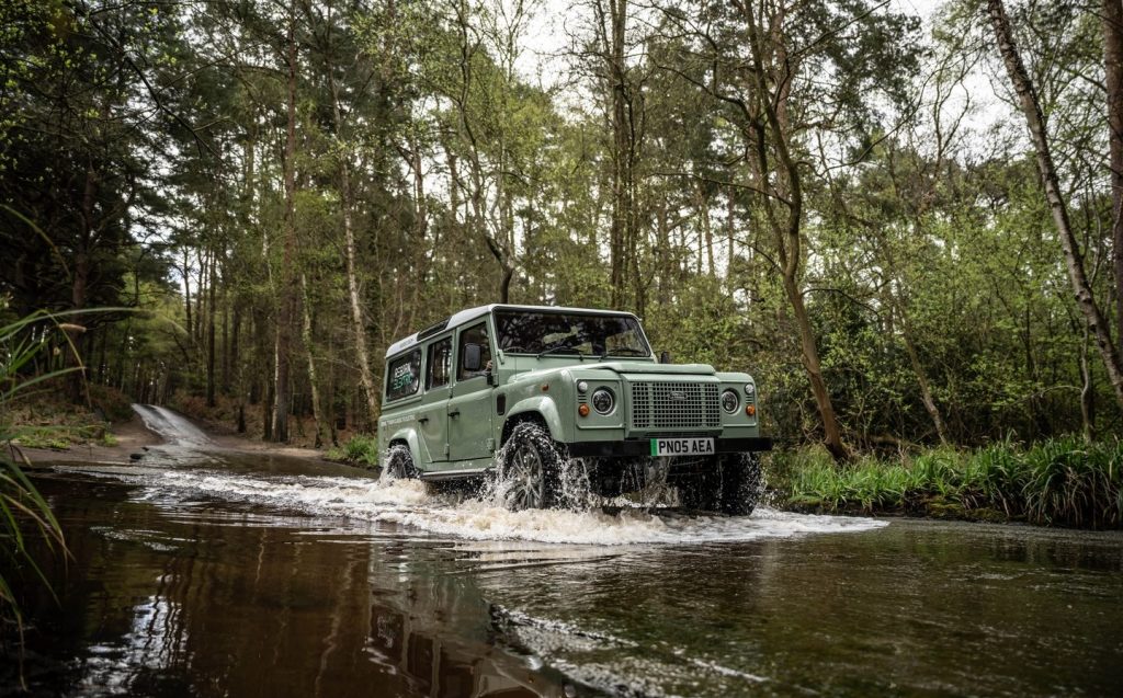 2005 Land Rover Defender 110 converted with Bedeo in-wheel electric motors